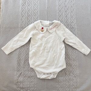 Custom Carson White Long-Sleeve Bodysuit with Embroidered Christmas Dog Collar